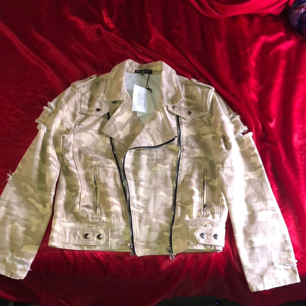 Womens Balmain camo moto jacket